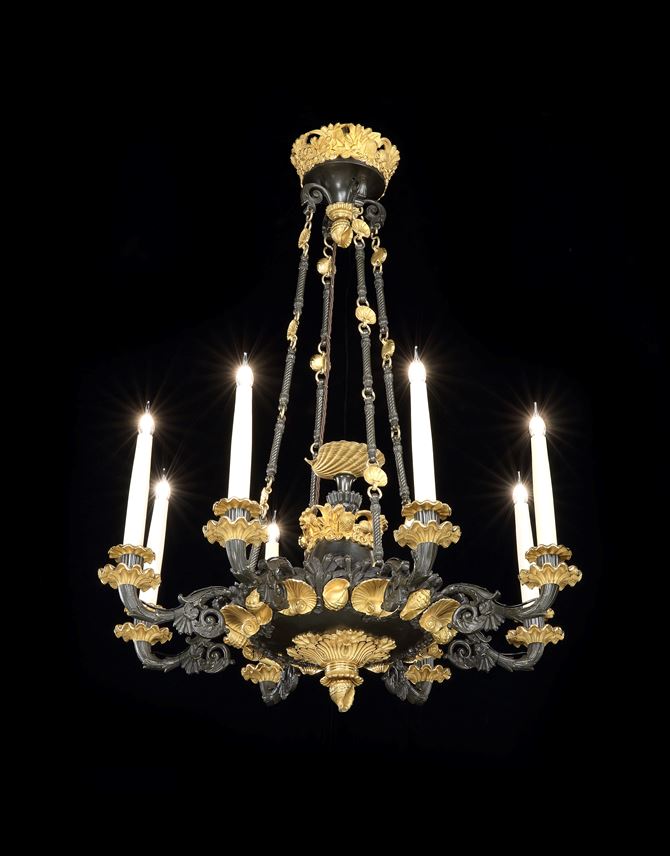A French Louis XVIII Ormolu mounted eight candle bronze dish light | MasterArt